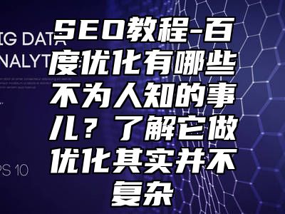 网站SEO-百度优化有哪些不为人知的事儿？了解它做优化其实并不复杂_站长助手